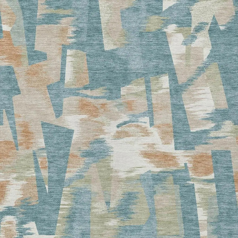9' X 12' Teal Blue And Beige Abstract Washable Indoor Outdoor Area Rug Homeroots Outdoor