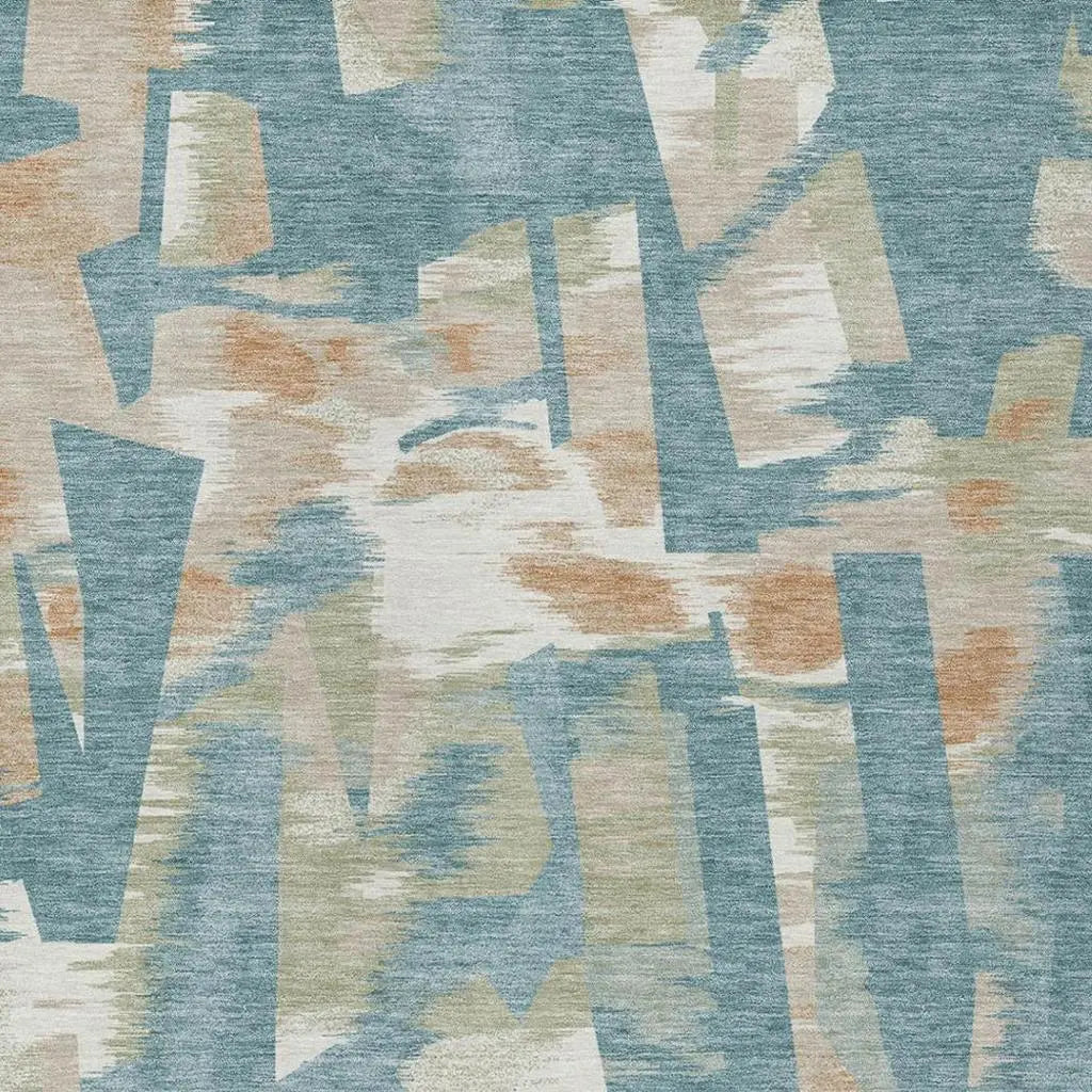 9' X 12' Teal Blue And Beige Abstract Washable Indoor Outdoor Area Rug Homeroots Outdoor