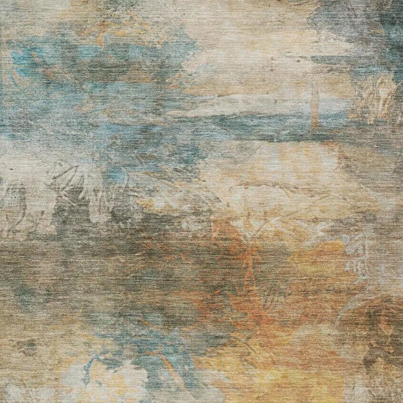 9' X 12' Teal Blue And Beige Abstract Washable Indoor Outdoor Area Rug Homeroots Outdoor