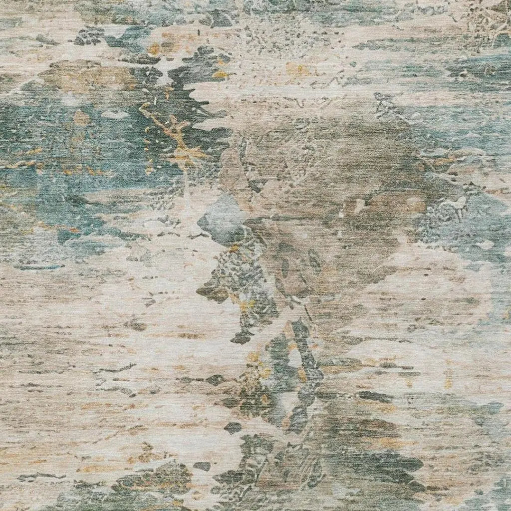 9' X 12' Teal Blue And Beige Abstract Washable Indoor Outdoor Area Rug Homeroots Outdoor