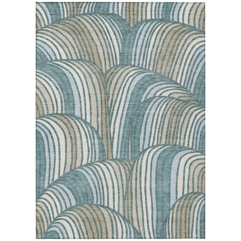 9' X 12' Teal Blue And Beige Abstract Washable Indoor Outdoor Area Rug Homeroots Outdoor