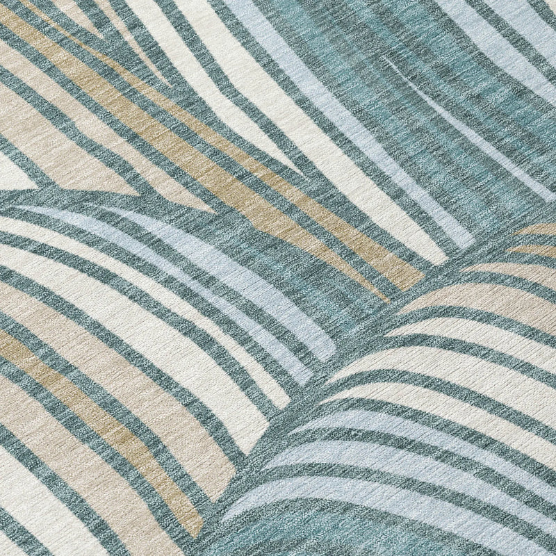 9' X 12' Teal Blue And Beige Abstract Washable Indoor Outdoor Area Rug Homeroots Outdoor