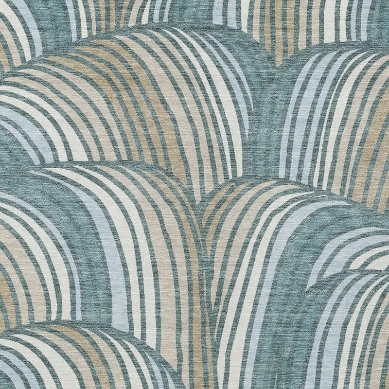 9' X 12' Teal Blue And Beige Abstract Washable Indoor Outdoor Area Rug Homeroots Outdoor