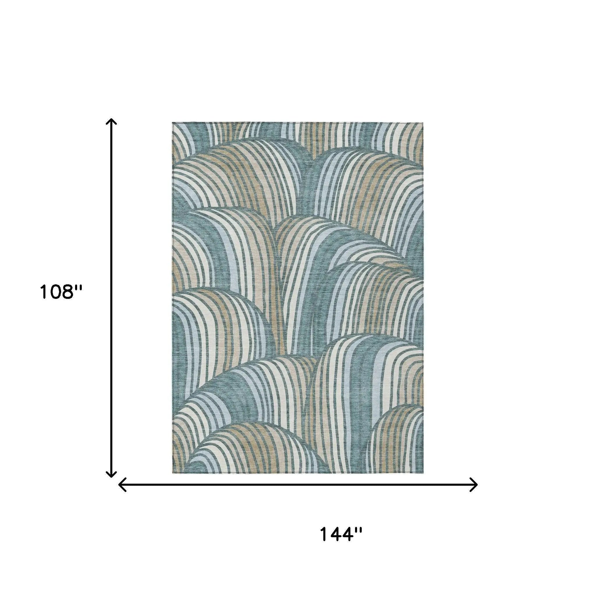 9' X 12' Teal Blue And Beige Abstract Washable Indoor Outdoor Area Rug Homeroots Outdoor