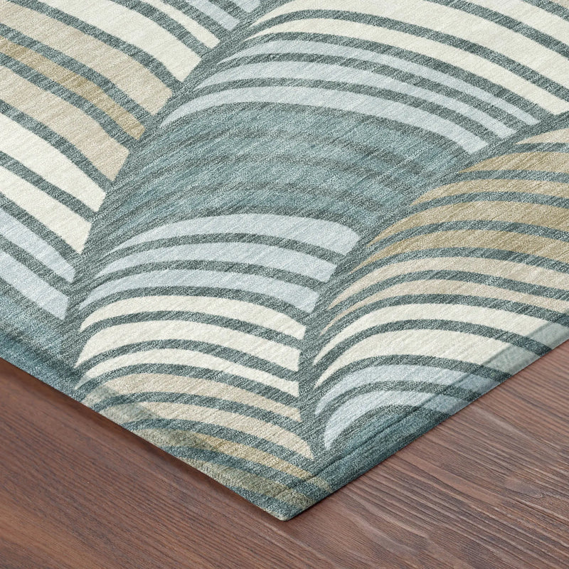 9' X 12' Teal Blue And Beige Abstract Washable Indoor Outdoor Area Rug Homeroots Outdoor