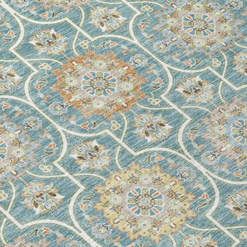 9' X 12' Teal Blue And Beige Floral Medallion Washable Indoor Outdoor Area Rug Homeroots Outdoor