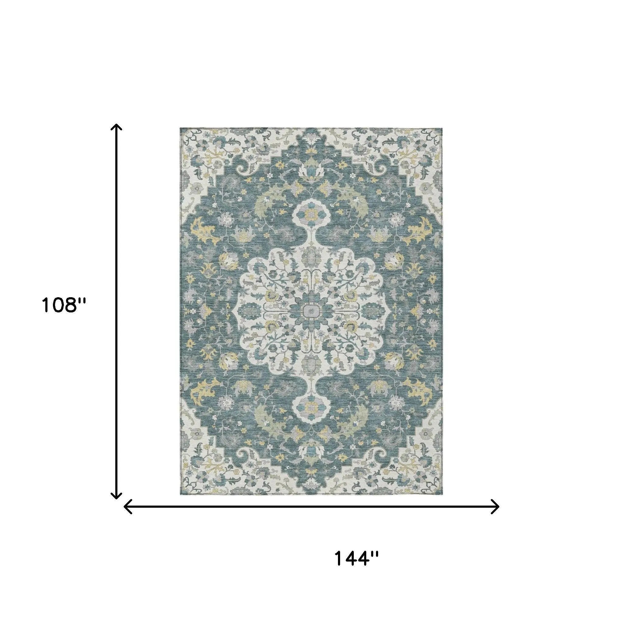 9' X 12' Teal Blue And Beige Floral Medallion Washable Indoor Outdoor Area Rug Homeroots Outdoor