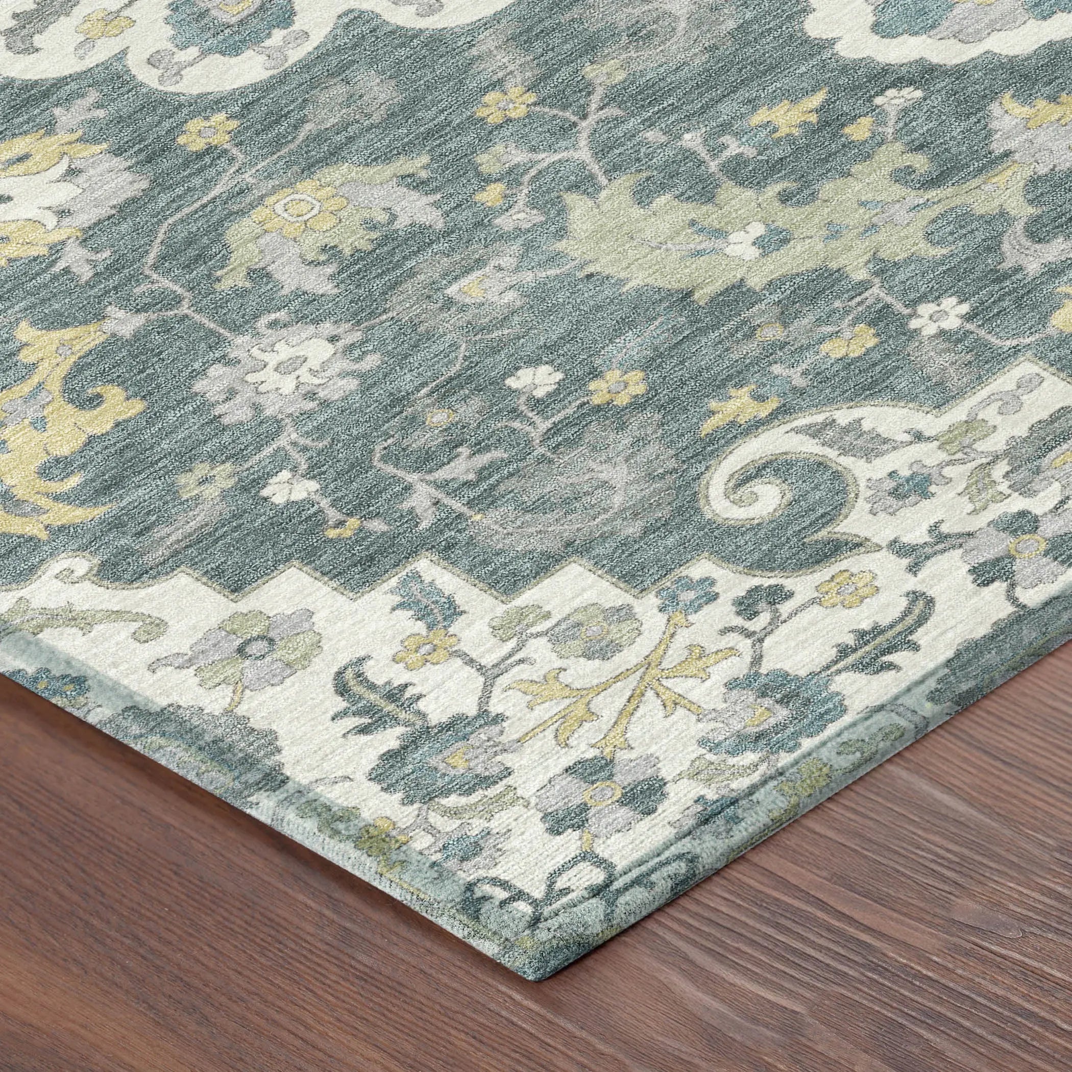 9' X 12' Teal Blue And Beige Floral Medallion Washable Indoor Outdoor Area Rug Homeroots Outdoor