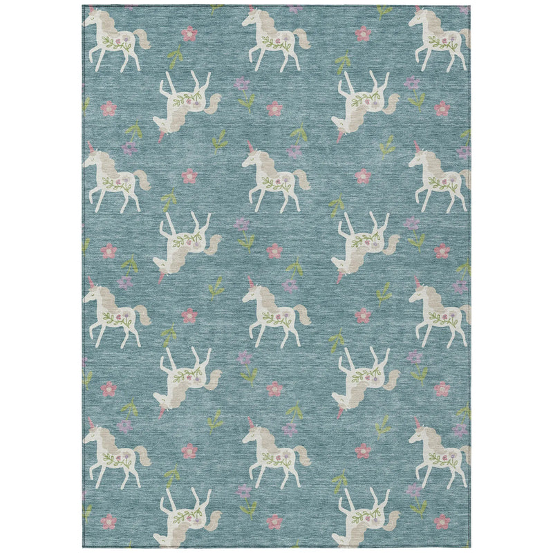9' X 12' Teal Blue And Beige Floral Washable Indoor Outdoor Area Rug Homeroots Outdoor
