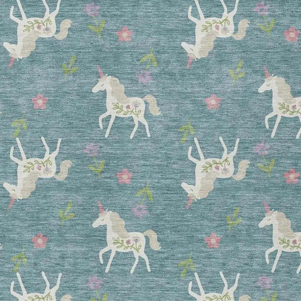 9' X 12' Teal Blue And Beige Floral Washable Indoor Outdoor Area Rug Homeroots Outdoor
