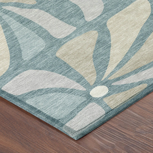 9' X 12' Teal Blue And Beige Floral Washable Indoor Outdoor Area Rug Homeroots Outdoor