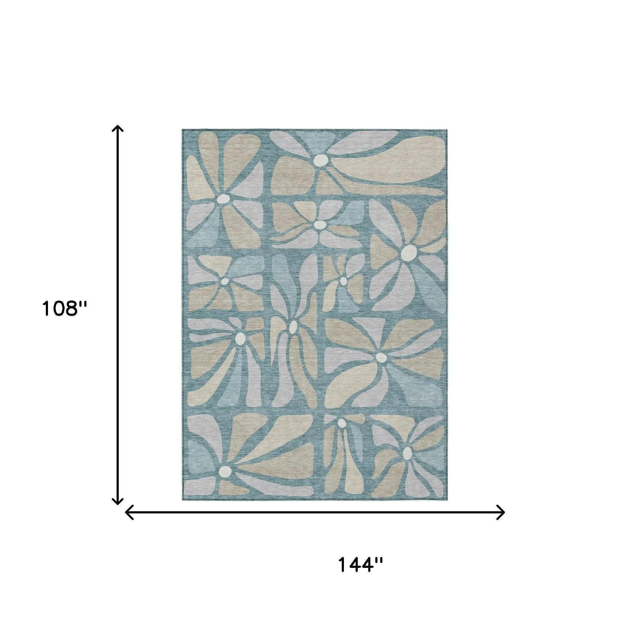 9' X 12' Teal Blue And Beige Floral Washable Indoor Outdoor Area Rug Homeroots Outdoor
