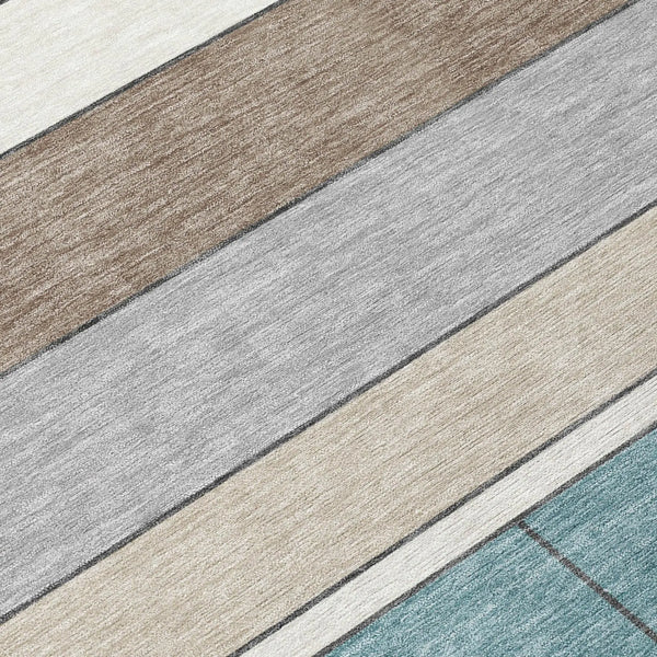 9' X 12' Teal Blue And Beige Geometric Washable Indoor Outdoor Area Rug Homeroots Outdoor