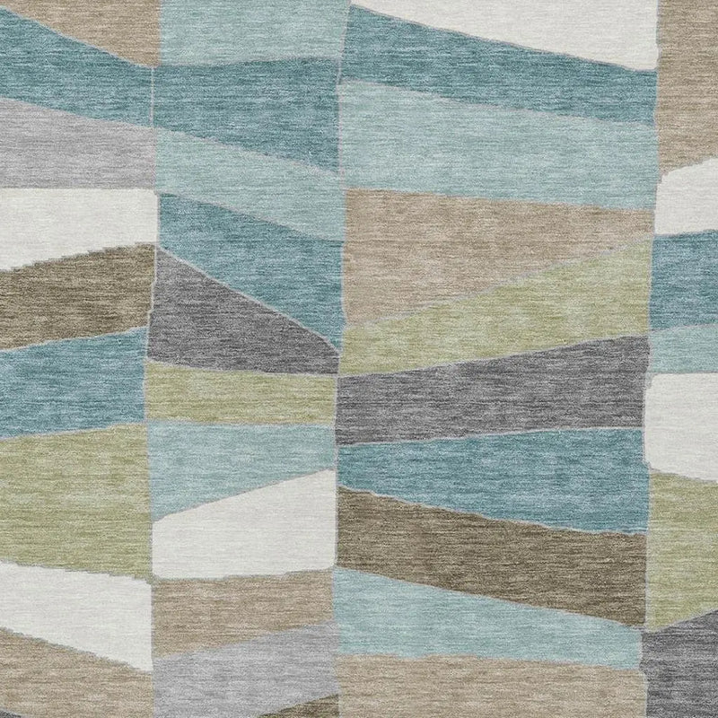 9' X 12' Teal Blue And Beige Geometric Washable Indoor Outdoor Area Rug Homeroots Outdoor
