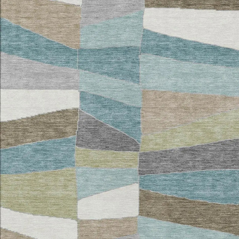 9' X 12' Teal Blue And Beige Geometric Washable Indoor Outdoor Area Rug Homeroots Outdoor