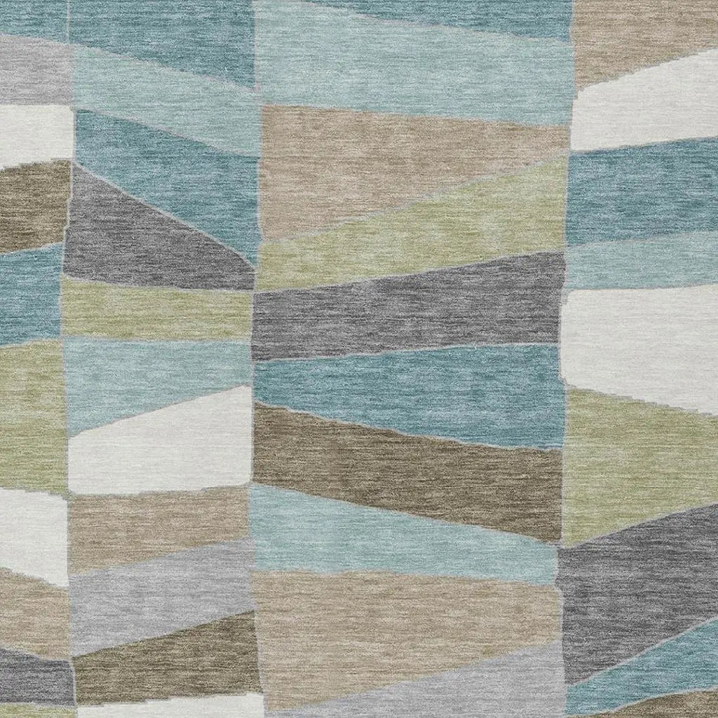 9' X 12' Teal Blue And Beige Geometric Washable Indoor Outdoor Area Rug Homeroots Outdoor