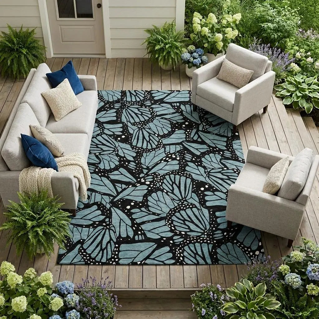 9' X 12' Teal Blue And Black Animal Print Washable Indoor Outdoor Area Rug Homeroots Outdoor