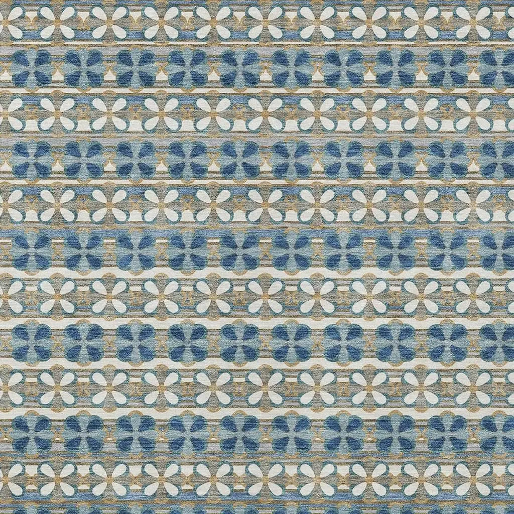 9' X 12' Teal Blue And Black Striped Washable Indoor Outdoor Area Rug Homeroots Outdoor