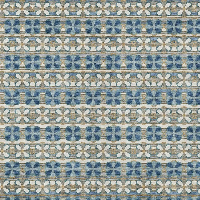 9' X 12' Teal Blue And Black Striped Washable Indoor Outdoor Area Rug Homeroots Outdoor