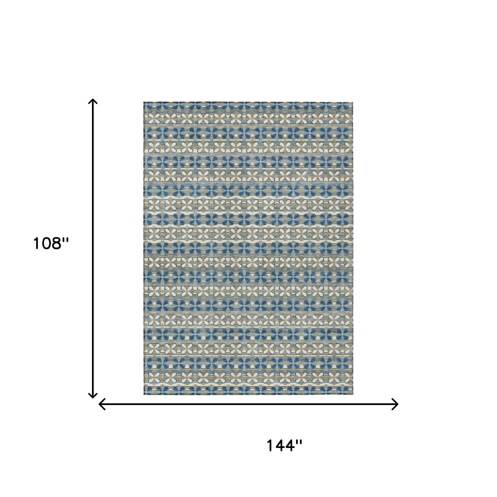 9' X 12' Teal Blue And Black Striped Washable Indoor Outdoor Area Rug Homeroots Outdoor