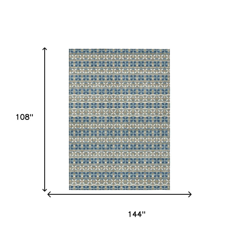 9' X 12' Teal Blue And Black Striped Washable Indoor Outdoor Area Rug Homeroots Outdoor