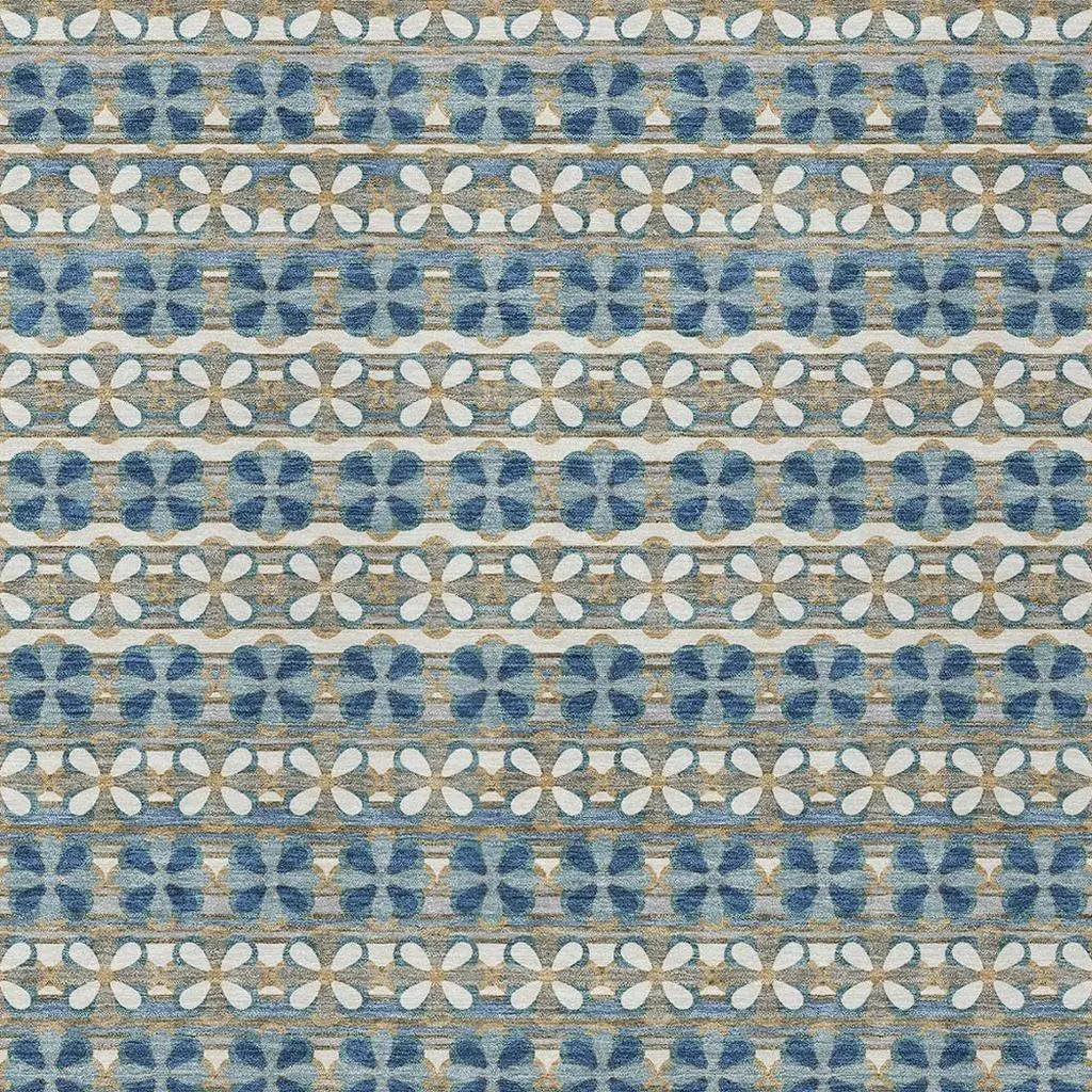 9' X 12' Teal Blue And Black Striped Washable Indoor Outdoor Area Rug Homeroots Outdoor