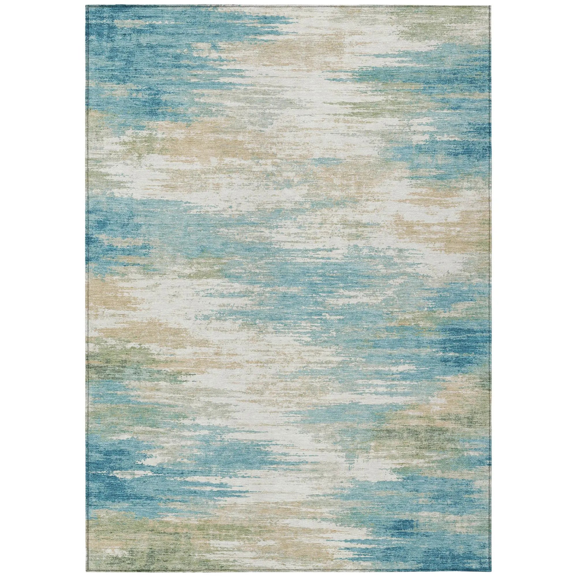 9' X 12' Teal Blue And Blue Abstract Washable Indoor Outdoor Area Rug Homeroots Outdoor