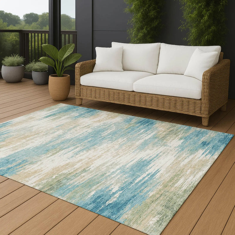 9' X 12' Teal Blue And Blue Abstract Washable Indoor Outdoor Area Rug Homeroots Outdoor