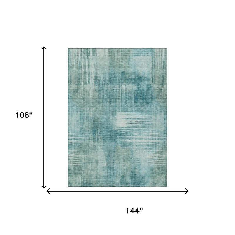 9' X 12' Teal Blue And Blue Abstract Washable Indoor Outdoor Area Rug Homeroots Outdoor