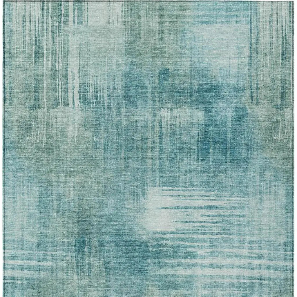 9' X 12' Teal Blue And Blue Abstract Washable Indoor Outdoor Area Rug Homeroots Outdoor