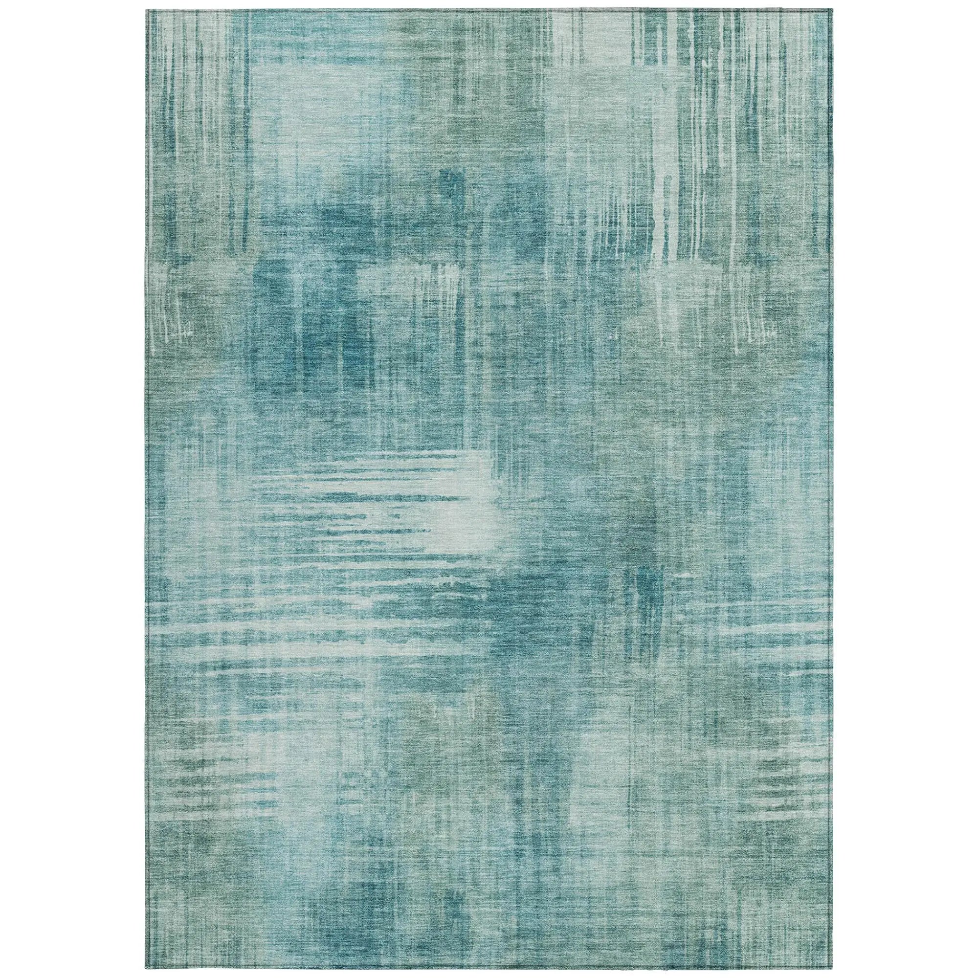 9' X 12' Teal Blue And Blue Abstract Washable Indoor Outdoor Area Rug Homeroots Outdoor