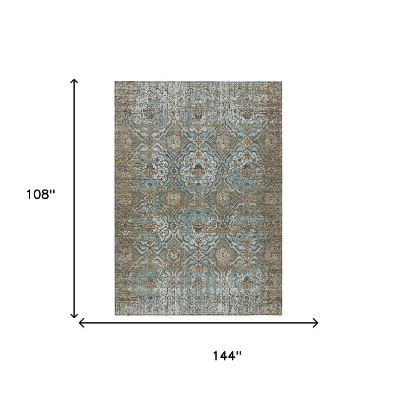 9' X 12' Teal Blue And Blue Floral Washable Indoor Outdoor Area Rug Homeroots Outdoor