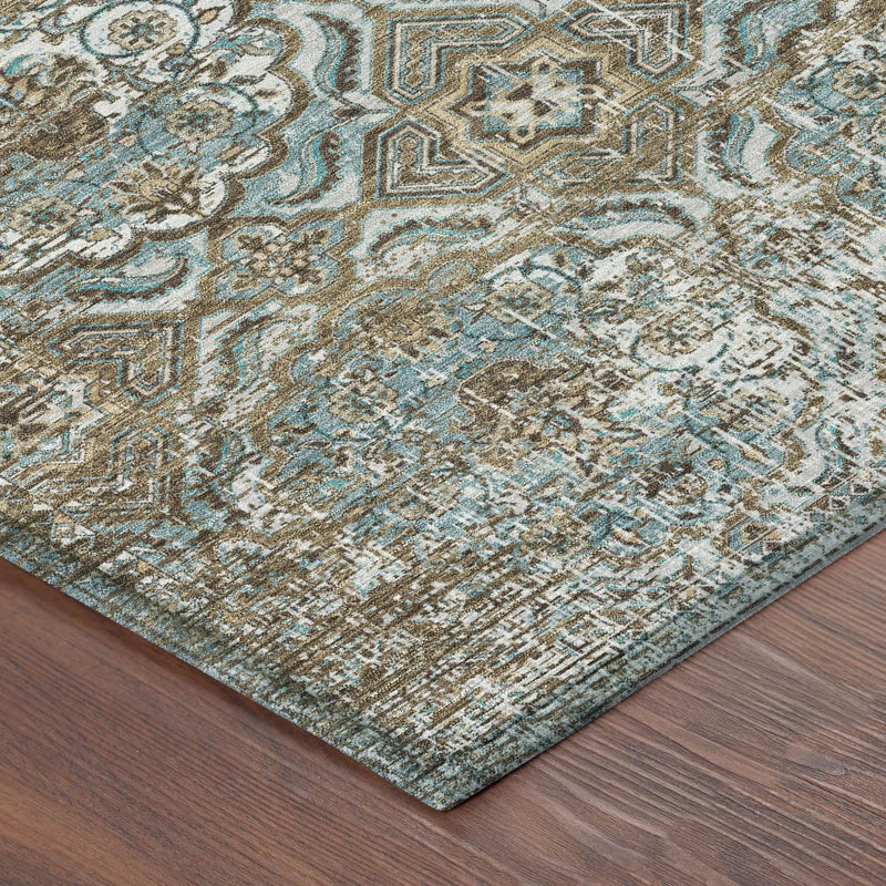 9' X 12' Teal Blue And Blue Floral Washable Indoor Outdoor Area Rug Homeroots Outdoor