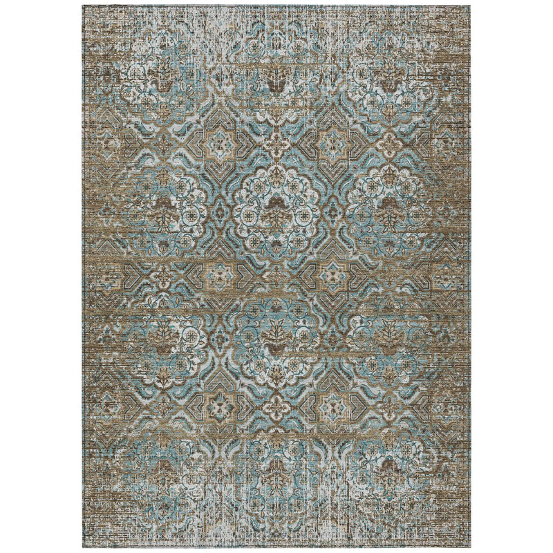 9' X 12' Teal Blue And Blue Floral Washable Indoor Outdoor Area Rug Homeroots Outdoor
