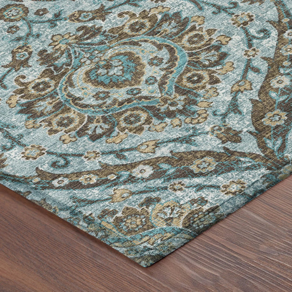 9' X 12' Teal Blue And Blue Floral Washable Indoor Outdoor Area Rug Homeroots Outdoor