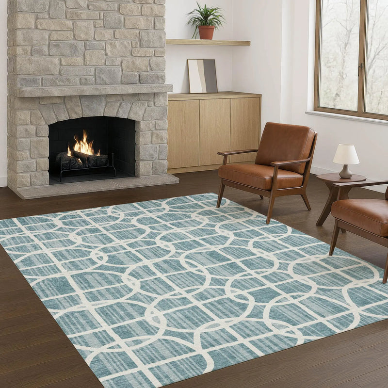 9' X 12' Teal Blue And Blue Geometric Washable Indoor Outdoor Area Rug Homeroots Outdoor