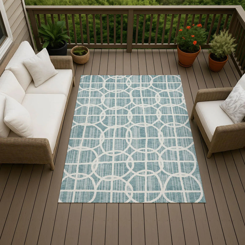 9' X 12' Teal Blue And Blue Geometric Washable Indoor Outdoor Area Rug Homeroots Outdoor