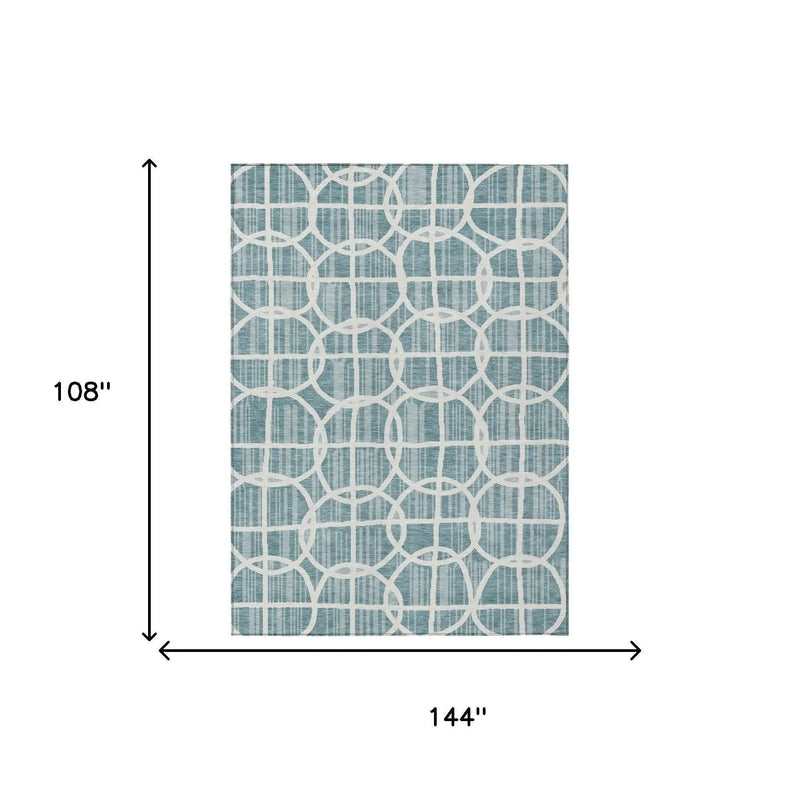 9' X 12' Teal Blue And Blue Geometric Washable Indoor Outdoor Area Rug Homeroots Outdoor
