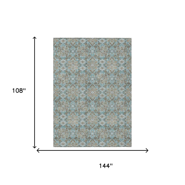 9' X 12' Teal Blue And Blue Oriental Washable Indoor Outdoor Area Rug Homeroots Outdoor