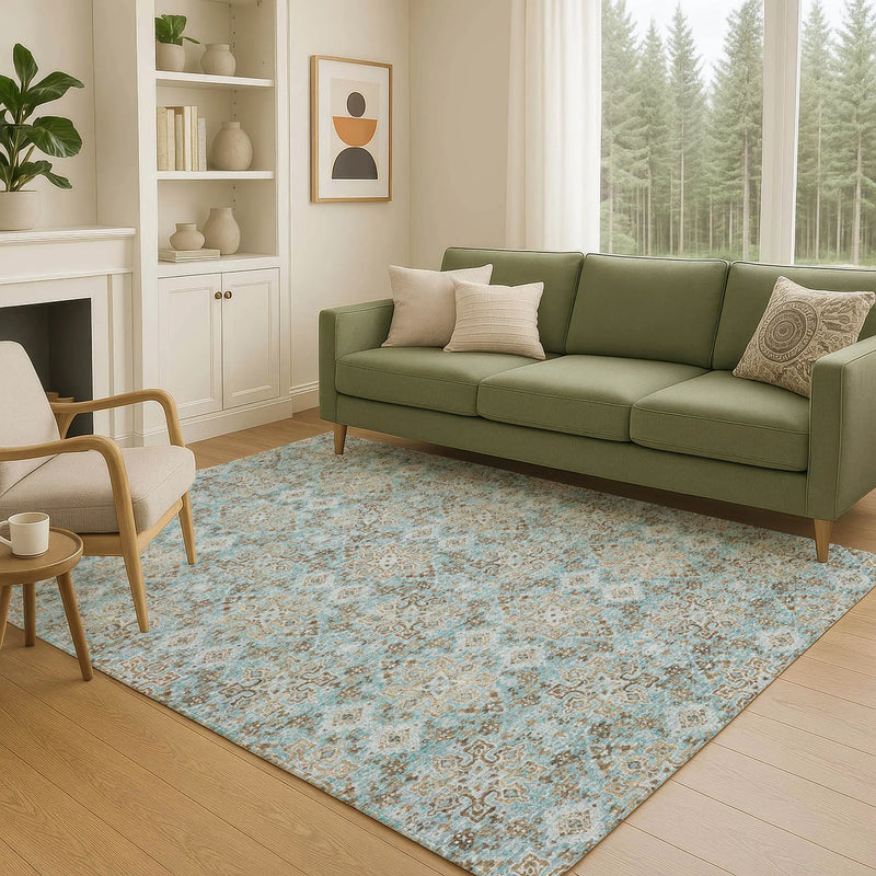 9' X 12' Teal Blue And Blue Oriental Washable Indoor Outdoor Area Rug Homeroots Outdoor