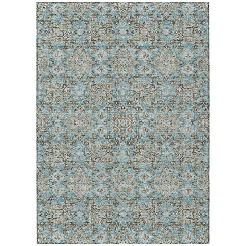 9' X 12' Teal Blue And Blue Oriental Washable Indoor Outdoor Area Rug Homeroots Outdoor