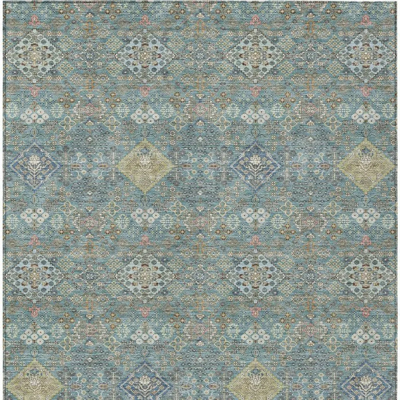 9' X 12' Teal Blue And Blue Oriental Washable Indoor Outdoor Area Rug Homeroots Outdoor
