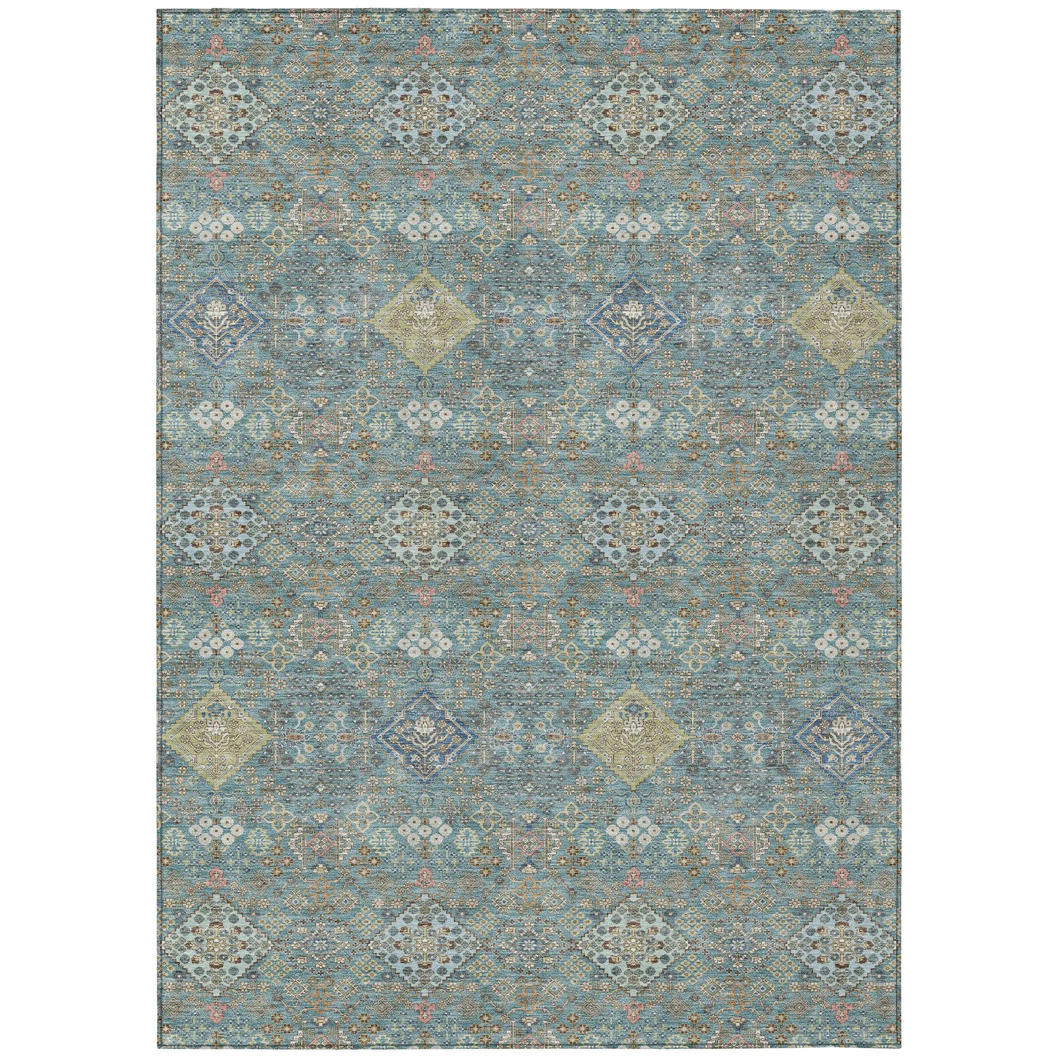 9' X 12' Teal Blue And Blue Oriental Washable Indoor Outdoor Area Rug Homeroots Outdoor