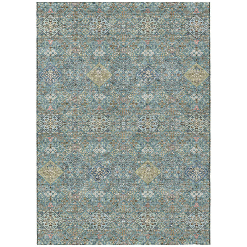 9' X 12' Teal Blue And Blue Oriental Washable Indoor Outdoor Area Rug Homeroots Outdoor