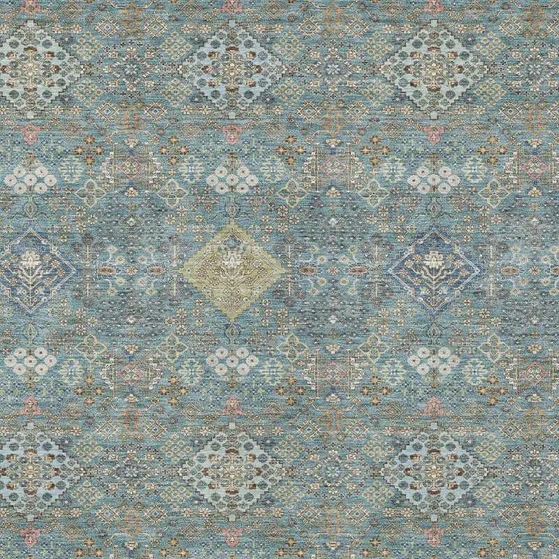 9' X 12' Teal Blue And Blue Oriental Washable Indoor Outdoor Area Rug Homeroots Outdoor