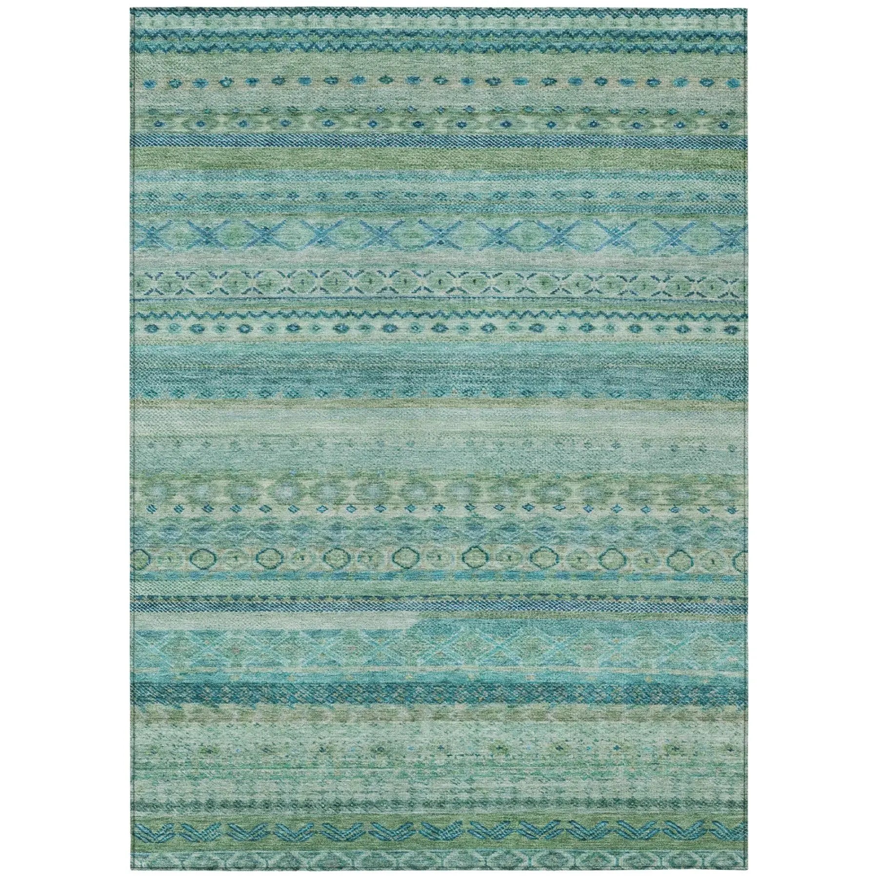 9' X 12' Teal Blue And Blue Striped Washable Indoor Outdoor Area Rug Homeroots Outdoor