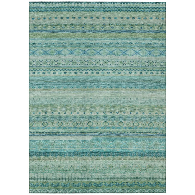 9' X 12' Teal Blue And Blue Striped Washable Indoor Outdoor Area Rug Homeroots Outdoor