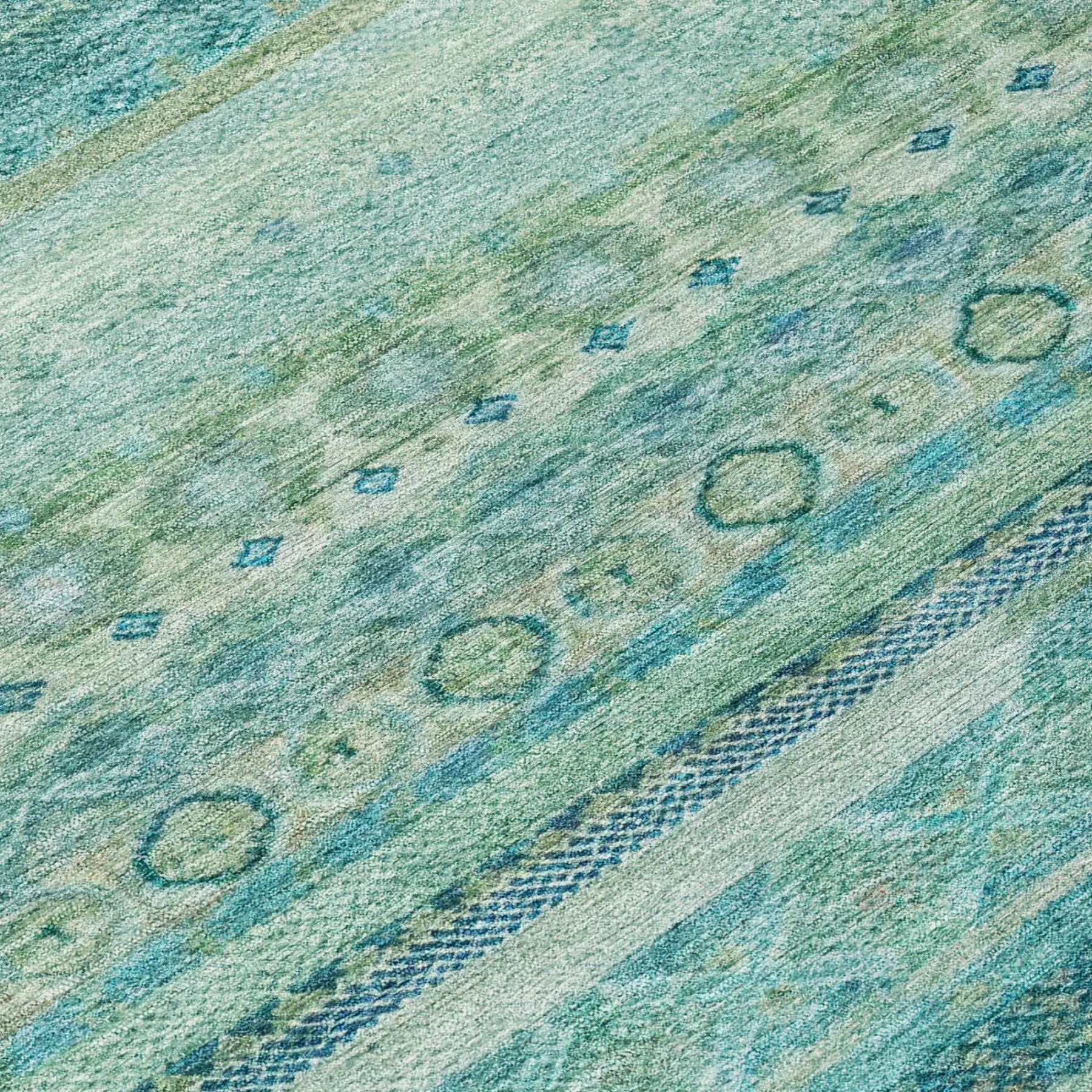 9' X 12' Teal Blue And Blue Striped Washable Indoor Outdoor Area Rug Homeroots Outdoor