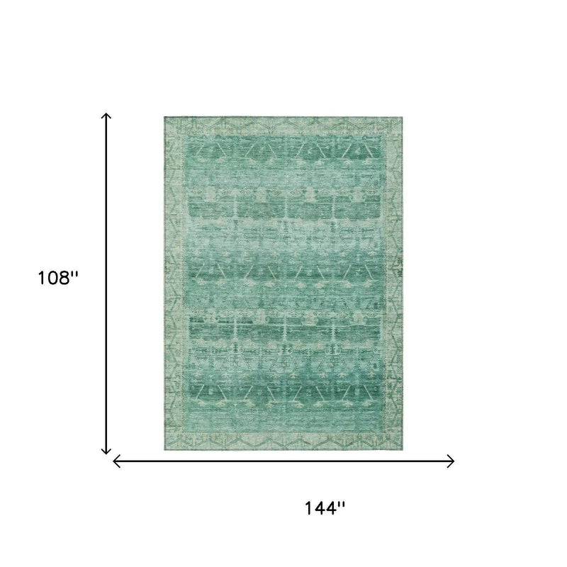 9' X 12' Teal Blue And Blue Tribal Washable Indoor Outdoor Area Rug Homeroots Outdoor