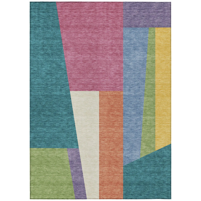 9' X 12' Teal Blue And Blush Geometric Washable Indoor Outdoor Area Rug Homeroots Outdoor